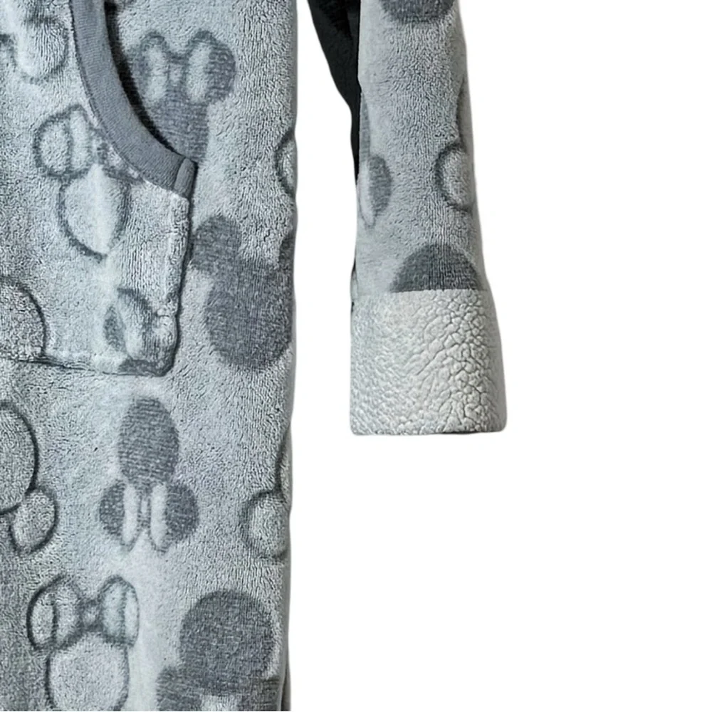 DISNEY Women's Grey Onesie Mickey Pattern Fleece Trimming Mickey Ears Hood M - Picture 7 of 8